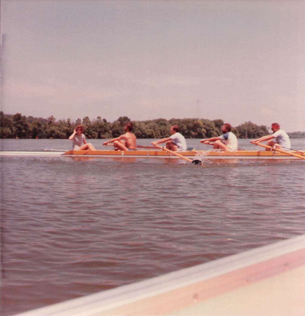 A four rows on the Tennessee River in the mid-1980s, from a faded color print in the 1983–85 LRC scrapbook.