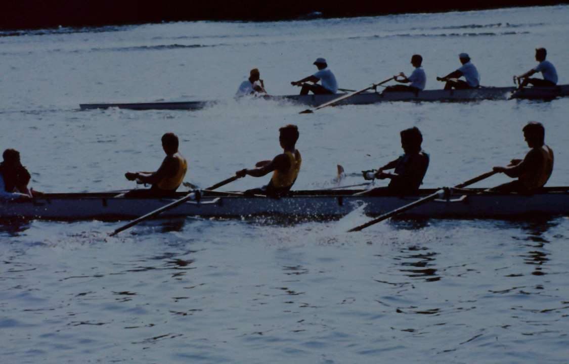 A UTC men's eight rowing on the Tennessee River during the 1996–97 season.