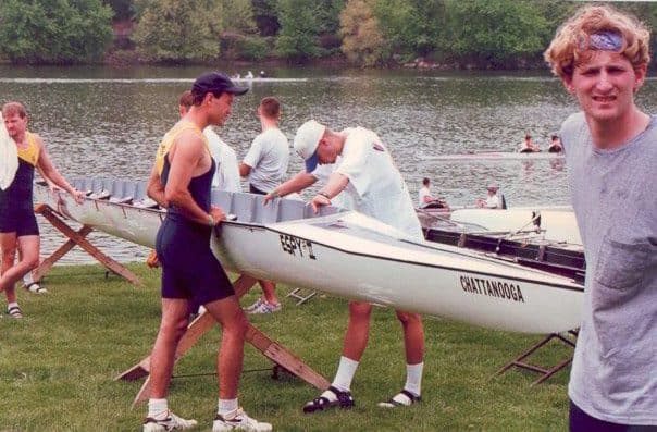 UTC rowers bringing a shell in at the Dad Vail.