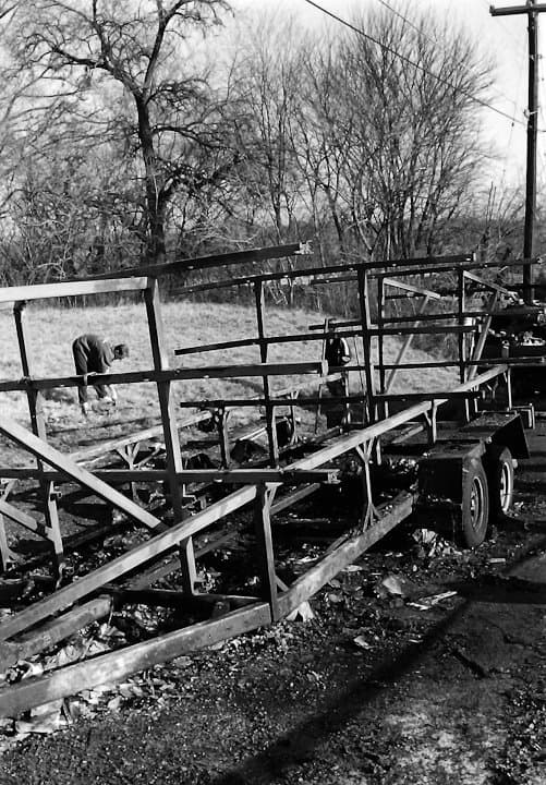 The burnt skeleton of UTC Rowing's trailer the morning of March 22, 1996.