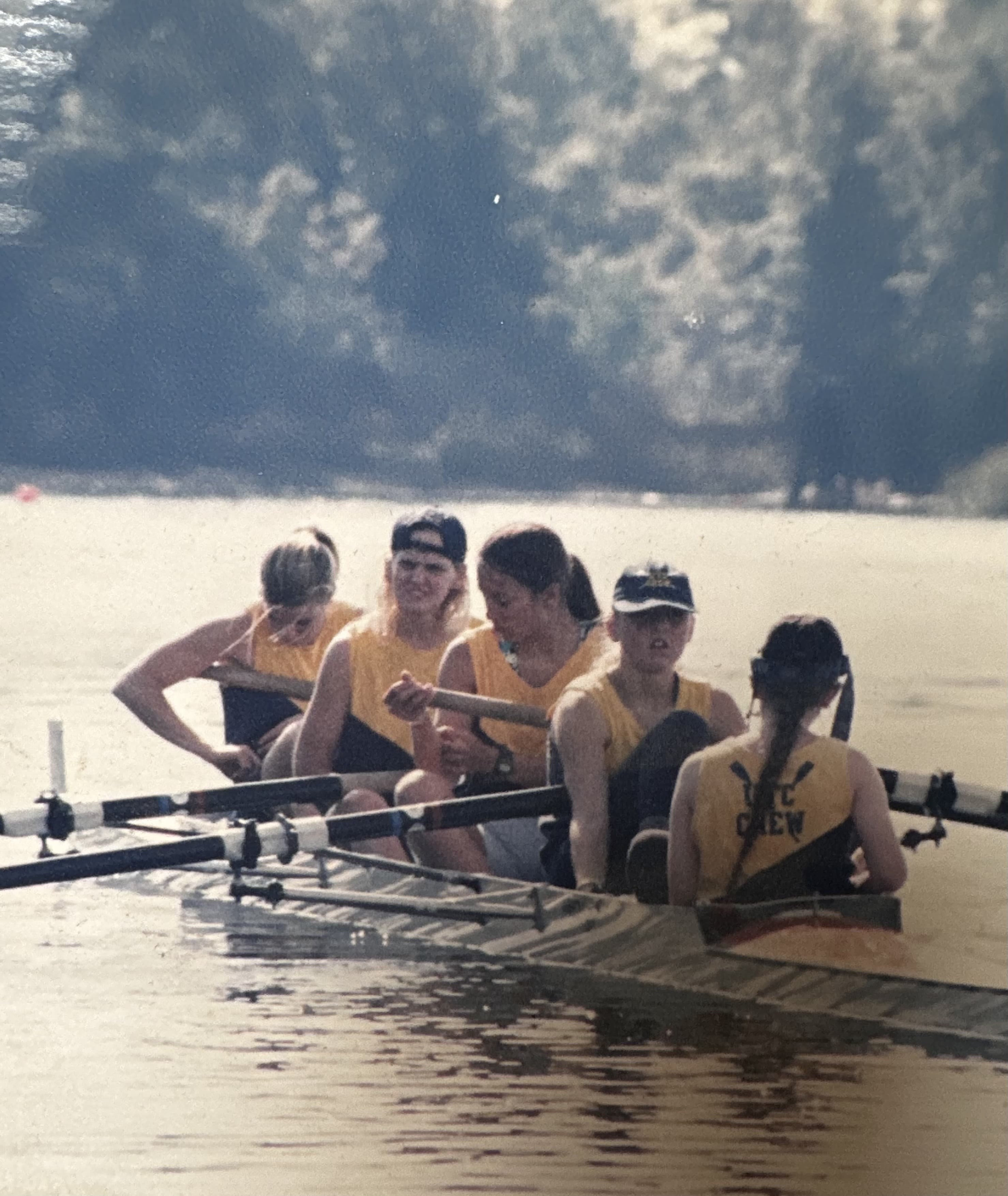 Women's coxed four on the river, Fall ~1995